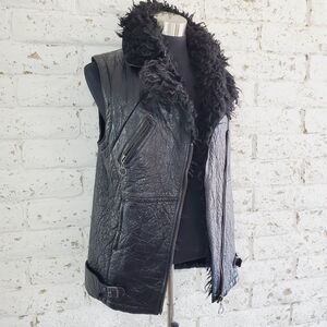 H&M 2013 Black Leather Biker Vest Autumn Paris Collection LIMITED EDITION Womens